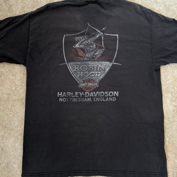 Vintage Distressed HARLEY DAVIDSON Brotherhood Robin Hood Motorcycle Shirt L - Picture 1 of 6